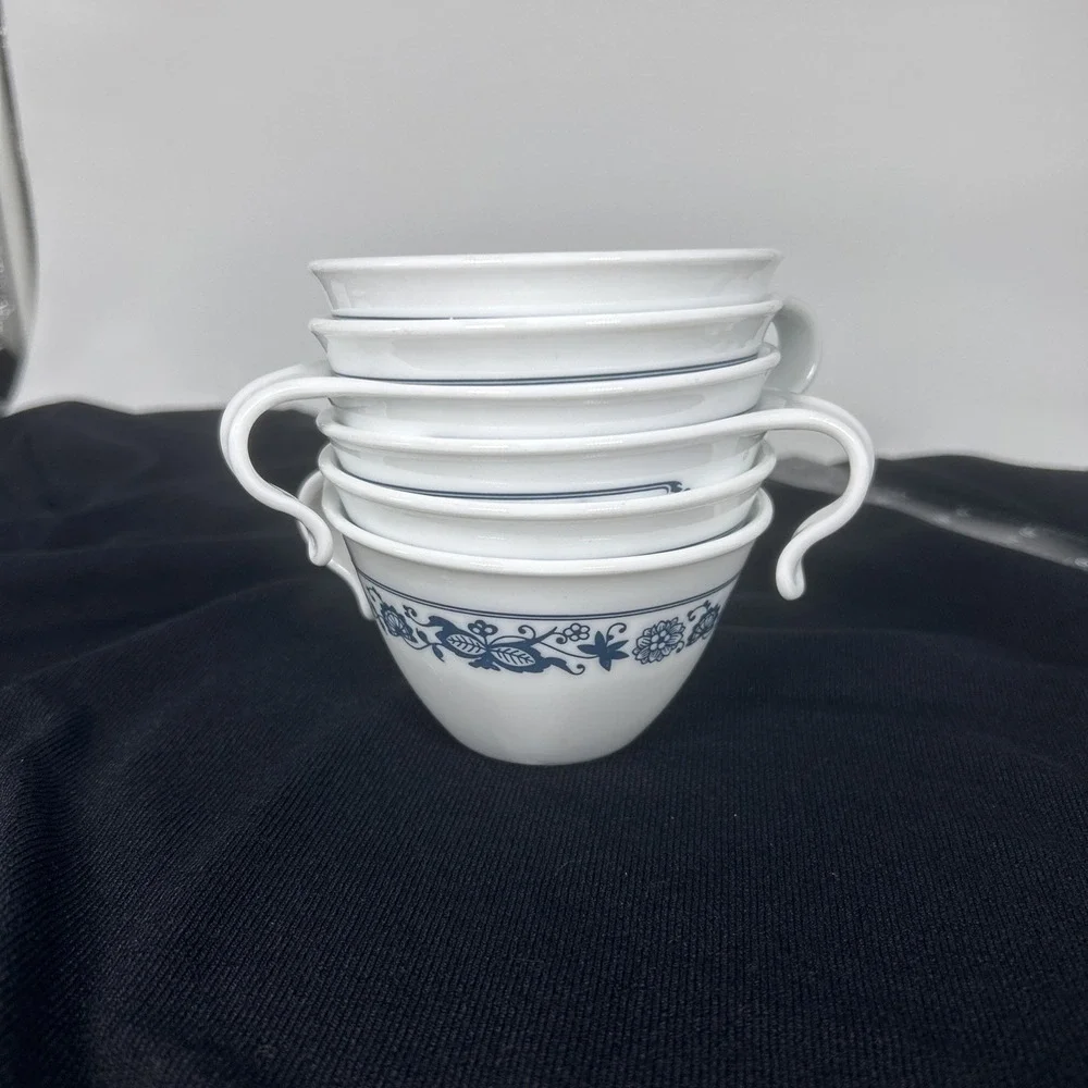 Vtg Corelle Old Town‎ Blue Tea Coffee Cup Hook Handle Livingware by Corning 6 Pc